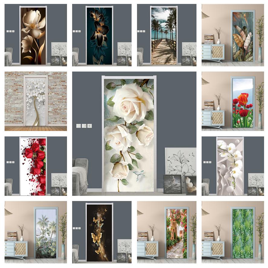 Interior Design Product - White Rose Flower Wallpaper For Door