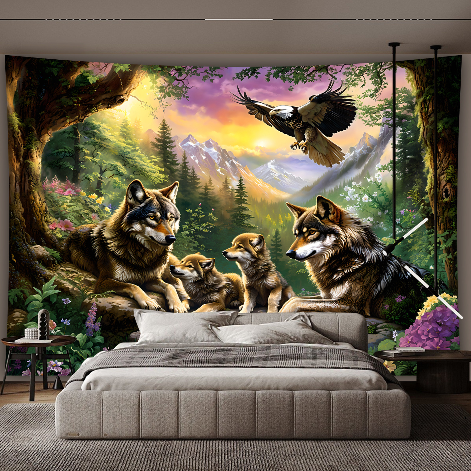 Interior Design Landscape - Wolf Family With Eagle In Mountain