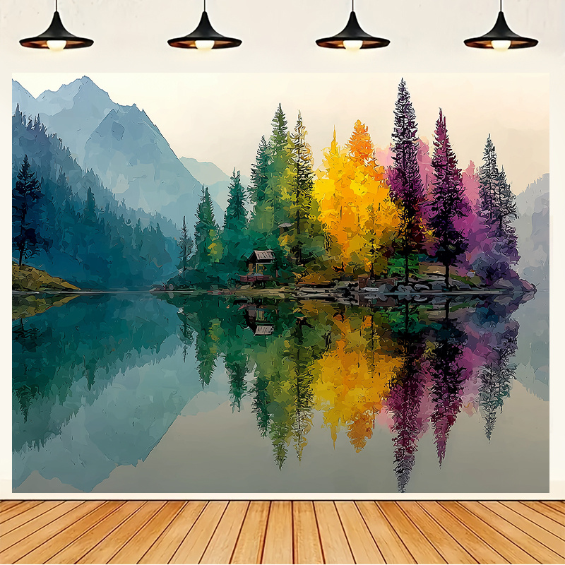 Colorful Forest Lake Wall Mura - Interior Design Landscape avis et prix