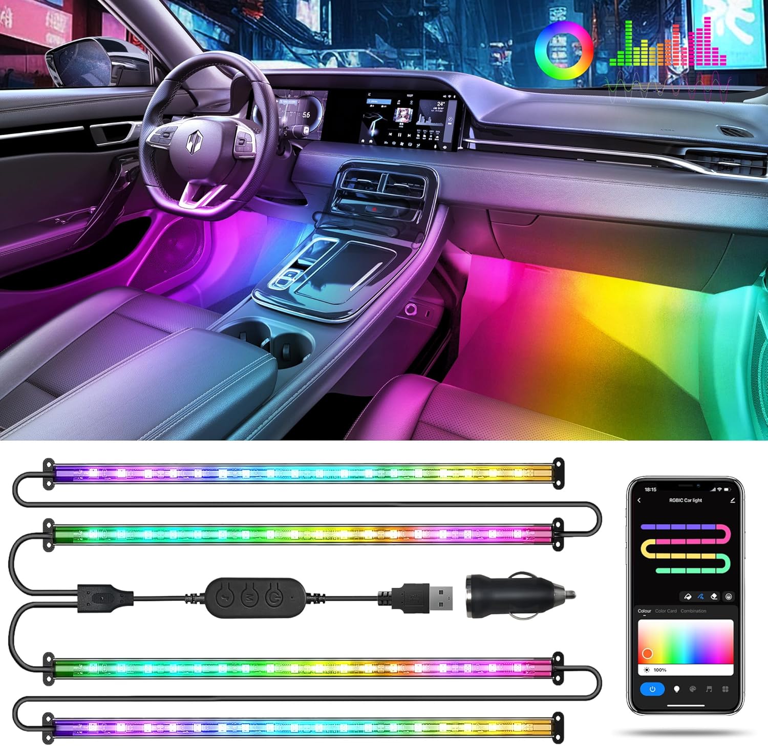 72 LED RGB+IC Car Interior Lig - Interior Design Apps avis et prix