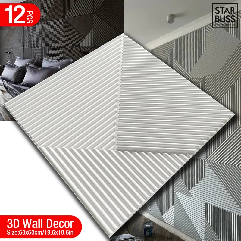 12pcs 50cm 3D wall decor Wood  - Wall Panel 3D Texture avis et prix