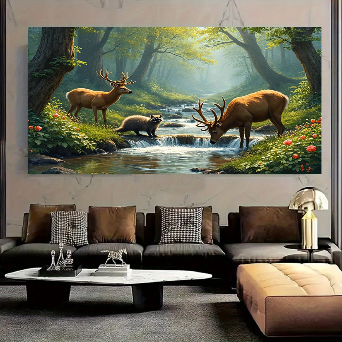 Deer Forest Stream Wall Mural  - Interior Design Landscape avis et prix
