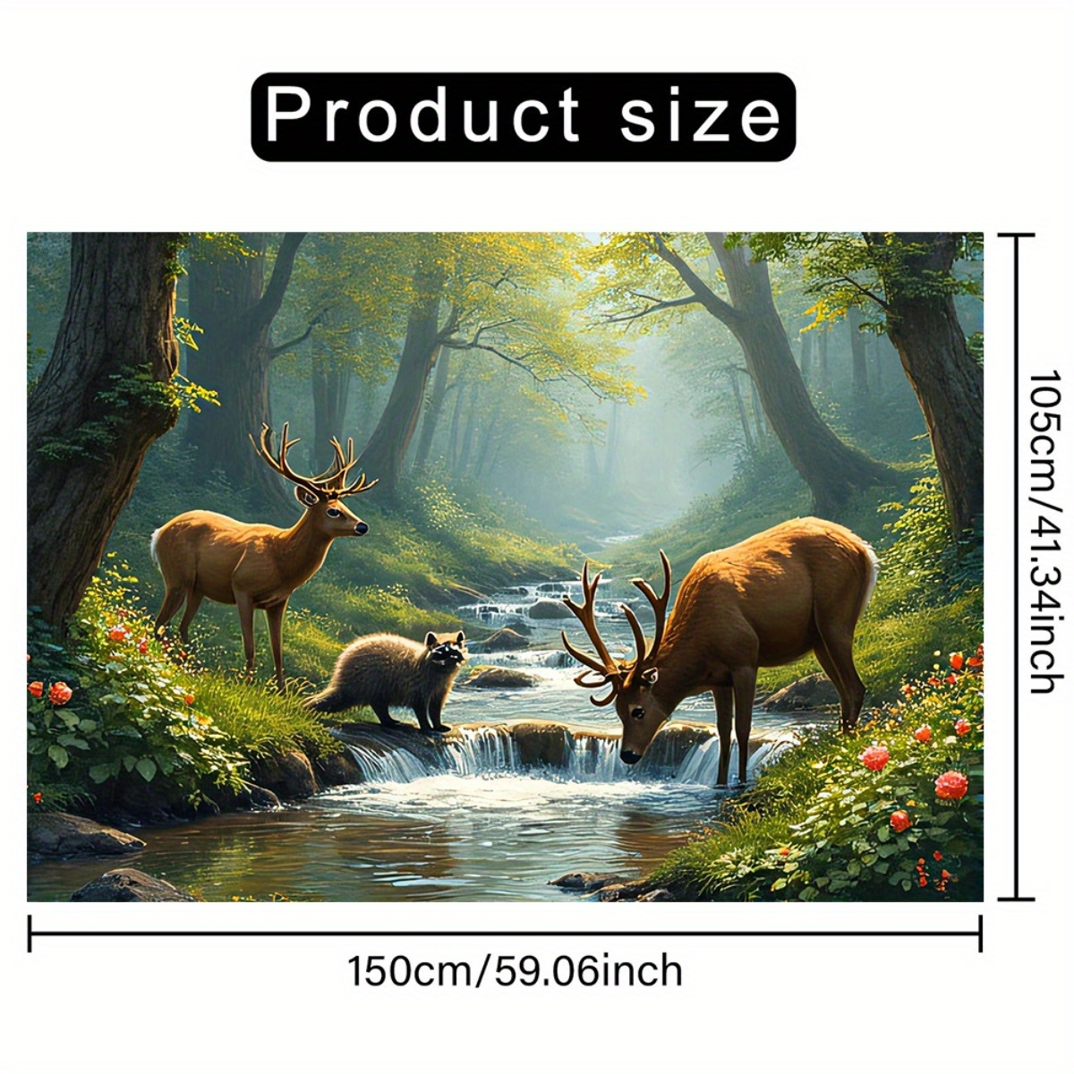 Deer Forest Stream Wall Mural  - Interior Design Landscape avis et prix