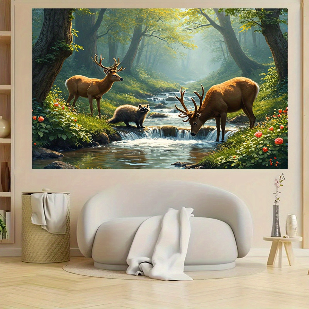 Deer Forest Stream Wall Mural  - Interior Design Landscape avis et prix