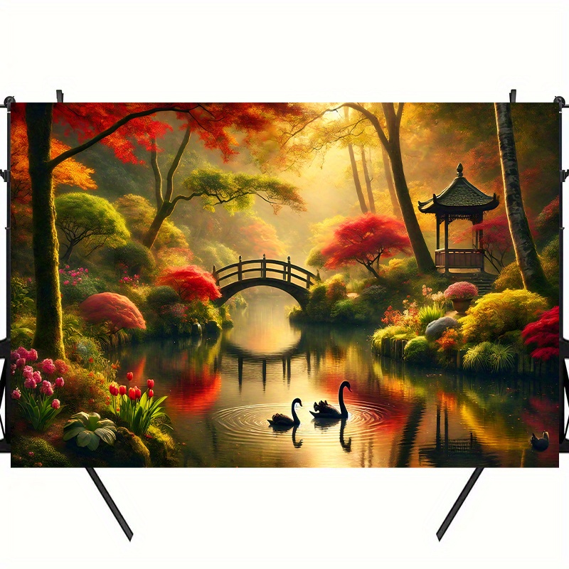 Autumn Garden Bridge Swans Wal - Interior Design Landscape avis et prix