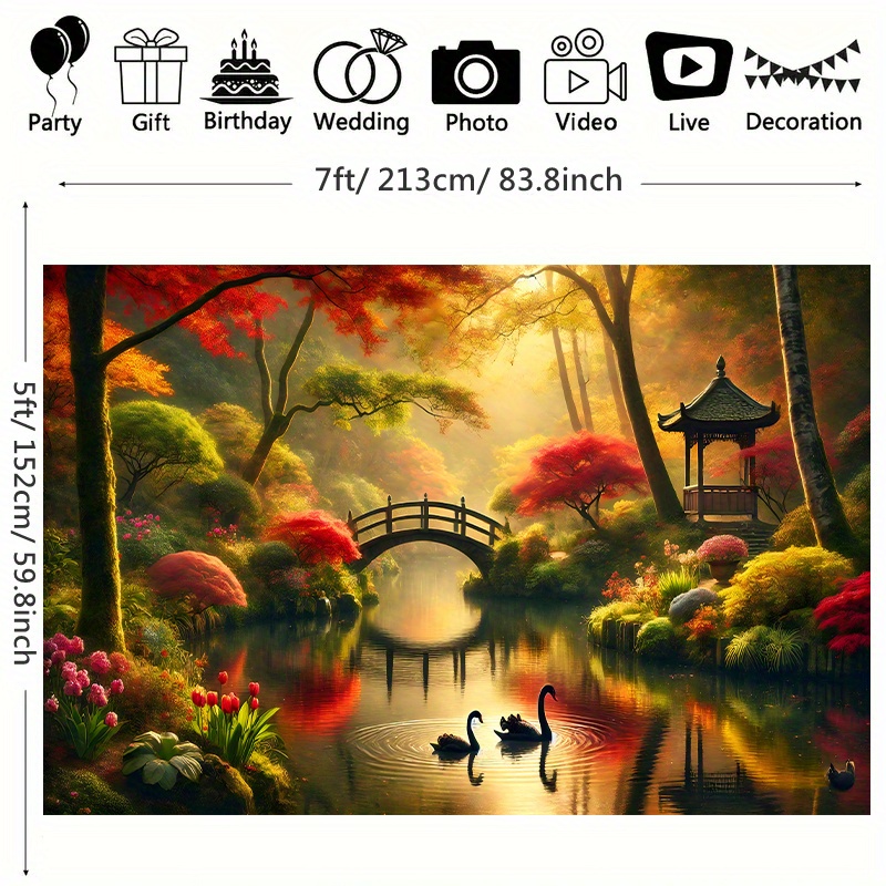 Autumn Garden Bridge Swans Wal - Interior Design Landscape avis et prix
