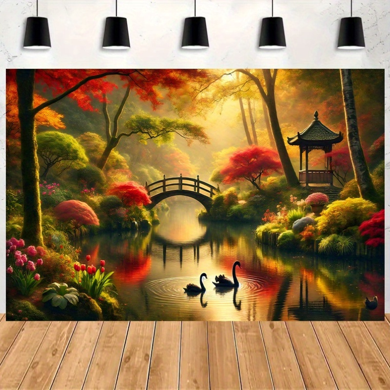 Autumn Garden Bridge Swans Wal - Interior Design Landscape avis et prix