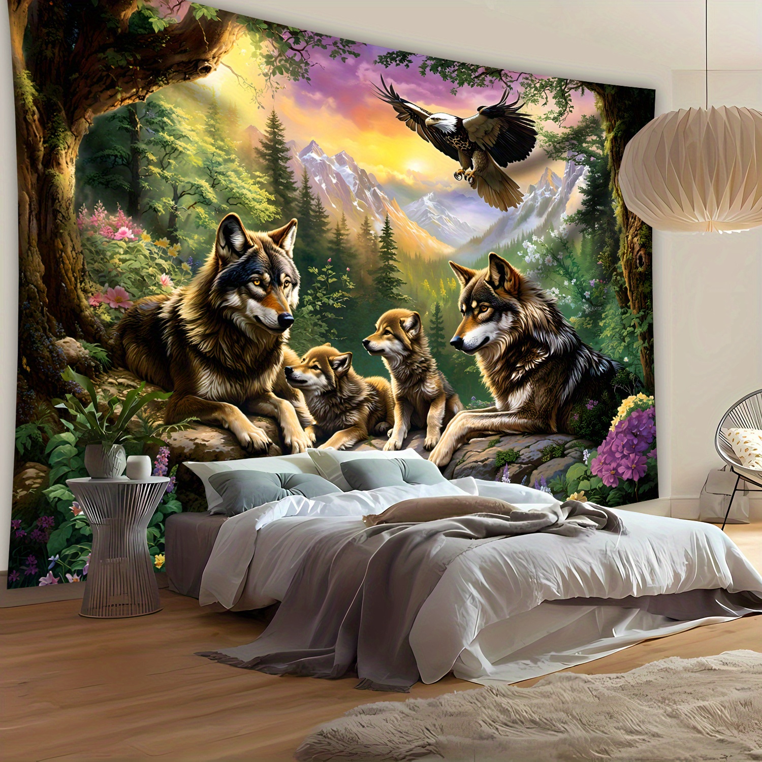 Wolf Family With Eagle In Moun - Interior Design Landscape avis et prix