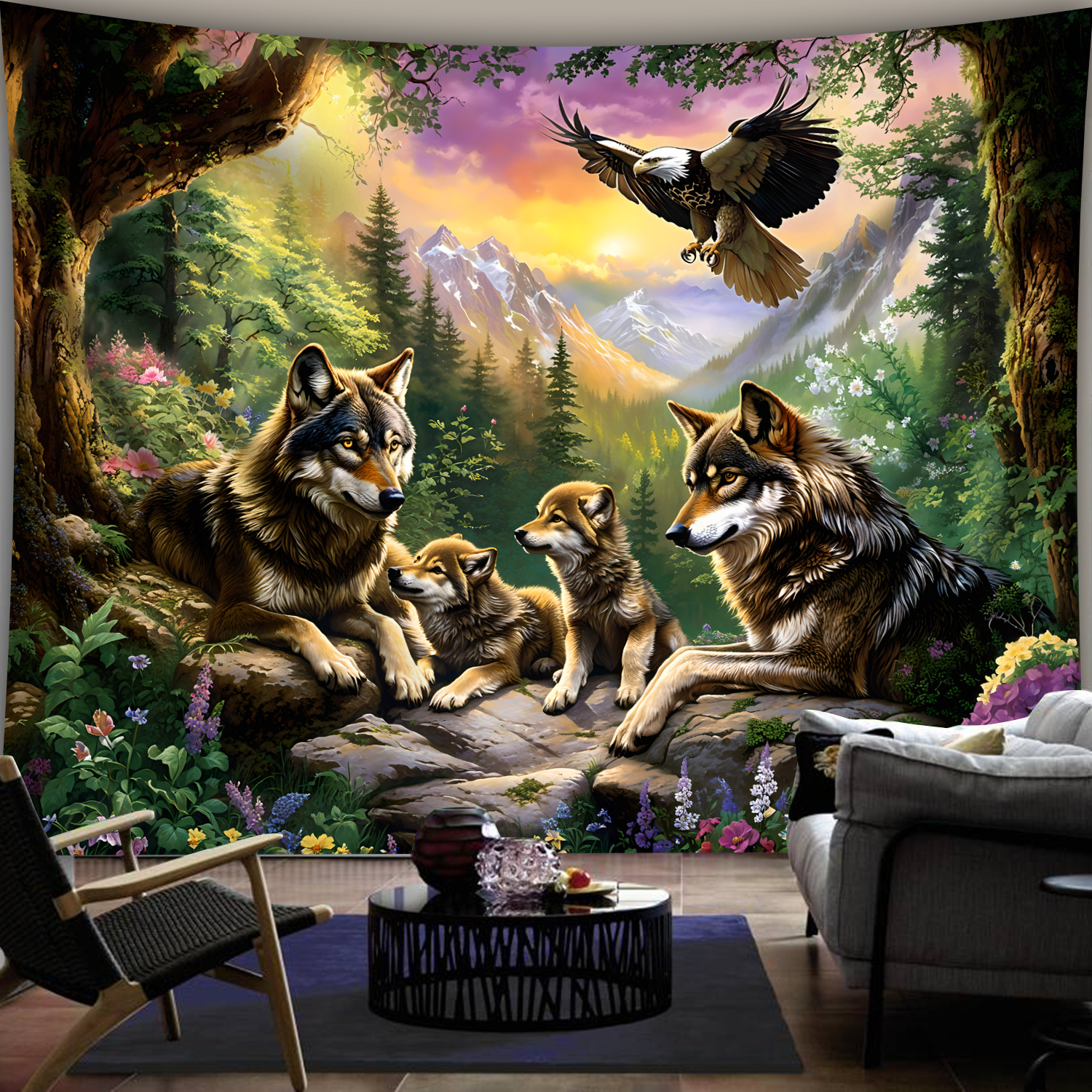 Wolf Family With Eagle In Moun - Interior Design Landscape avis et prix
