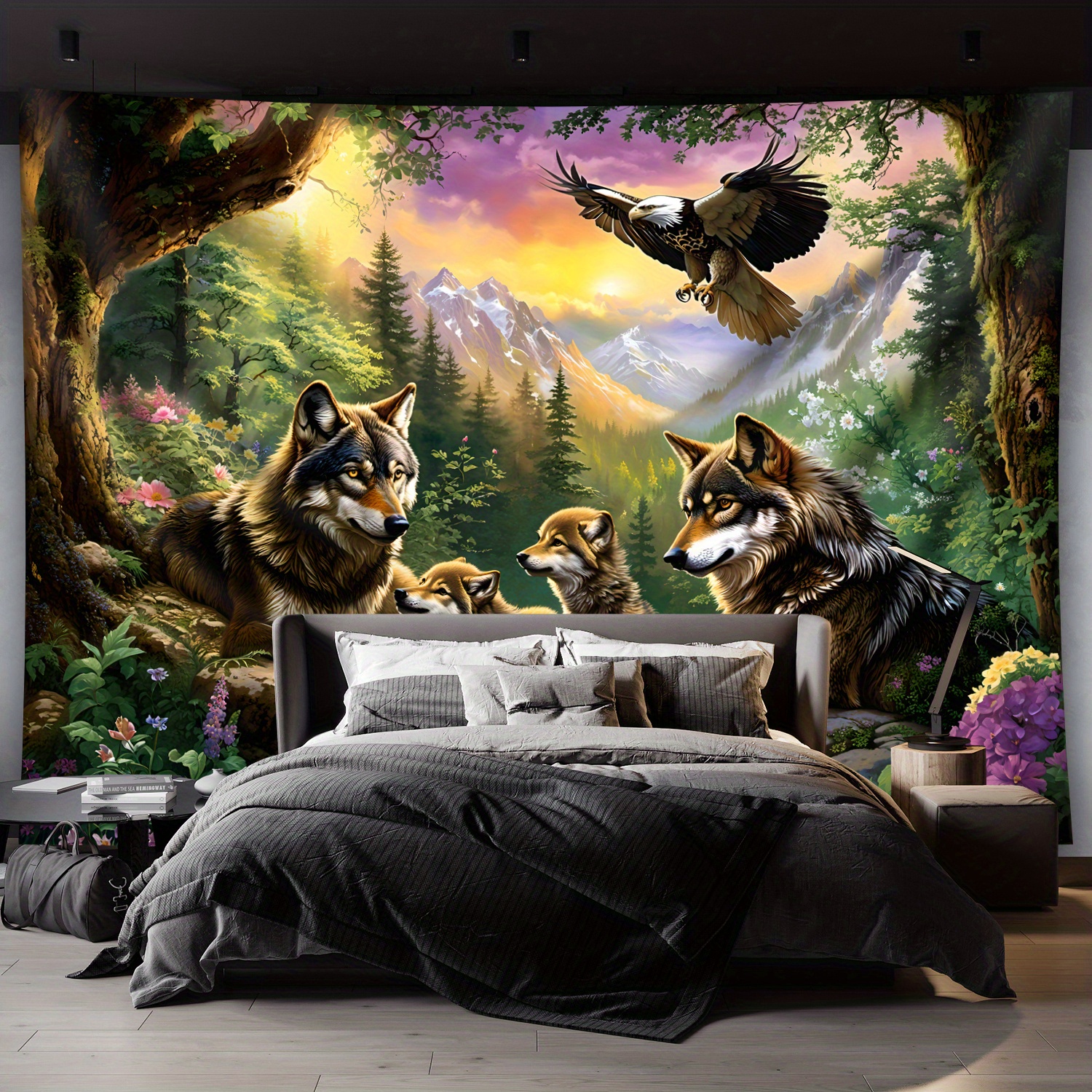 Wolf Family With Eagle In Moun - Interior Design Landscape avis et prix